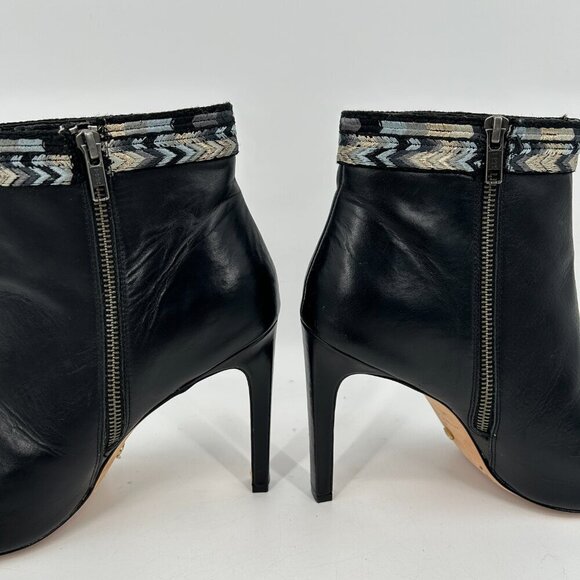 CYNTHIA VINCENT Black Blue Winona Leather Peep Toe High Heel Ankle Booties 10 - Picture 7 of 12